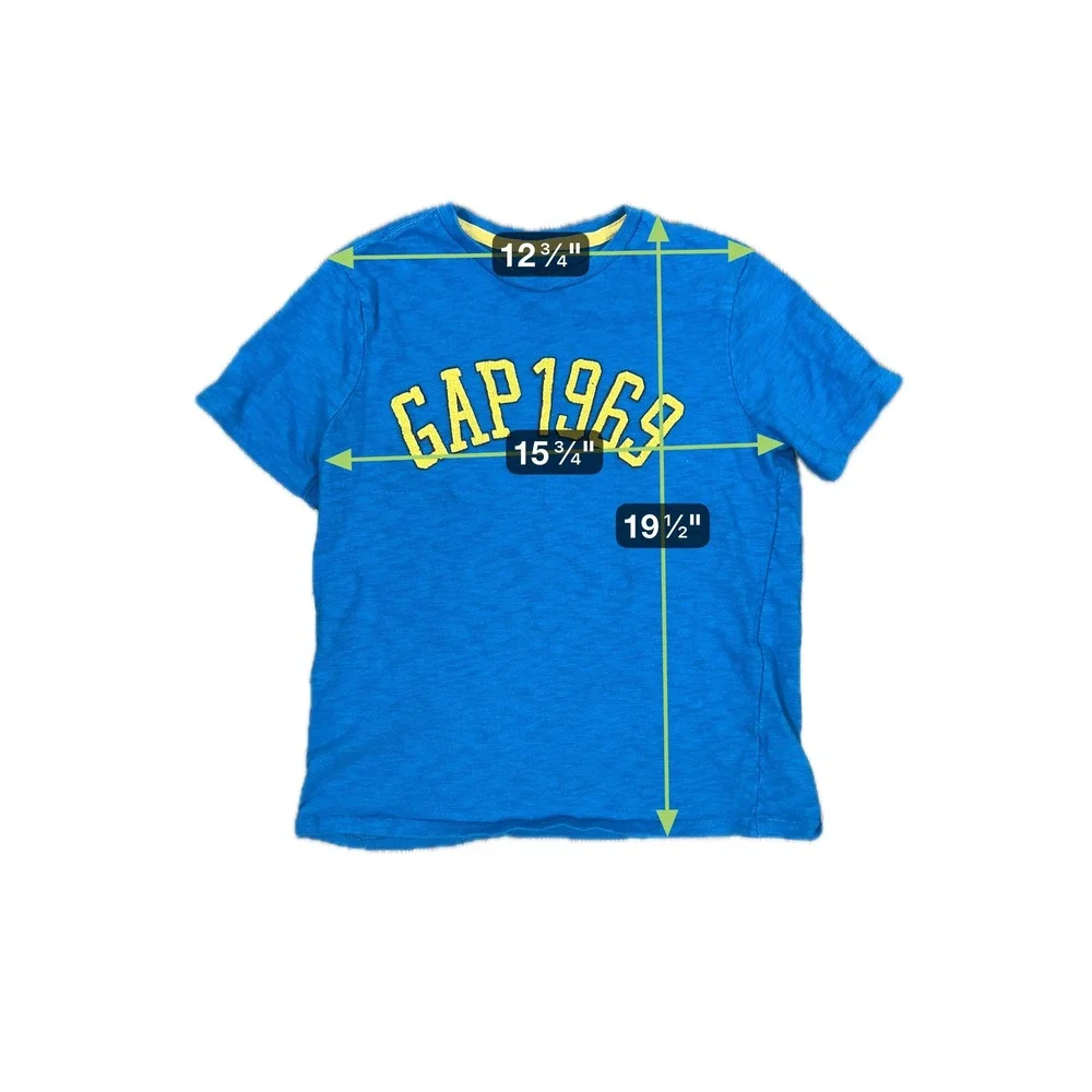 Kids Blue Gap Tee‎ Shirt with Yellow Lettering - SIZE L Colorful Baby Tee Y2K